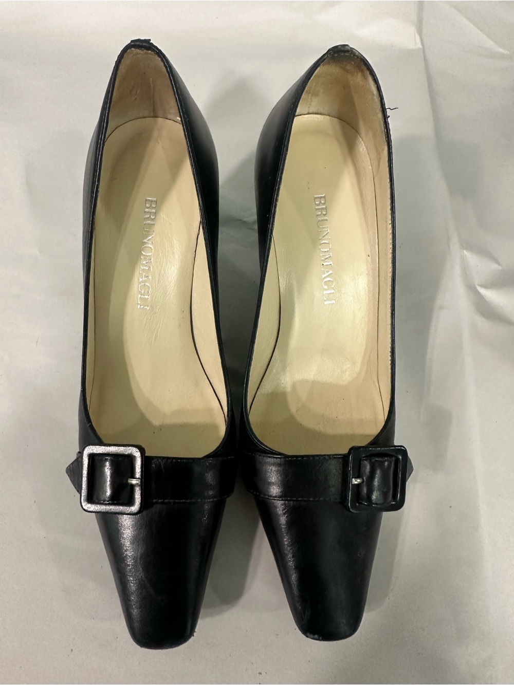 Bruno Magli Black Leather Pointed Buckle Pumps